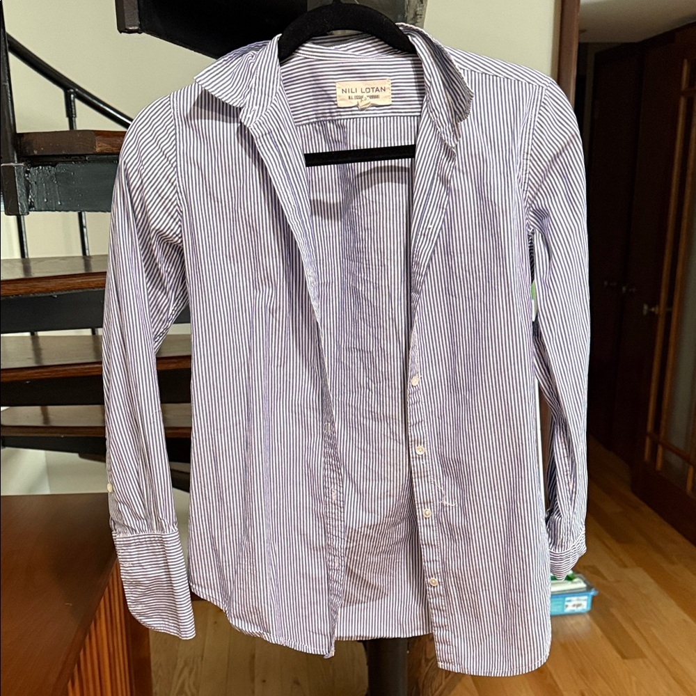 Nili Lotan Dylan Pinstripe Shirt - Blue and White